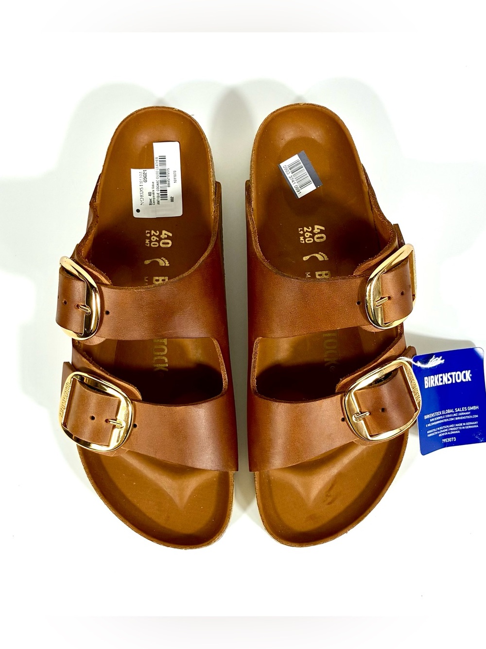 Birkenstock Arizona Big Buckle Slide Sandals Oiled Leather Antique Cognac 40EU - Picture 4 of 17